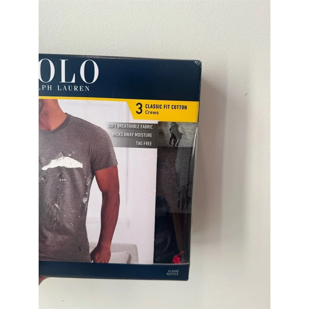 Polo Ralph Lauren Mens Classic Fit Crew Neck Undershirt 3 Pack Size S Black Gray